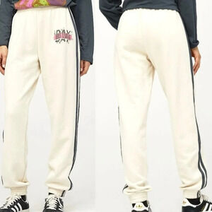 DAYDREAMER LA Cream Cotton Jogger Sweatpants Graphic Logo Stripe Detail Medium